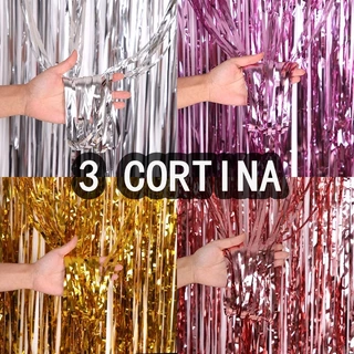 Kit 2/3 Cortinas Metalizado Fita para Festa 1mx2m painel decoração fita metalizada