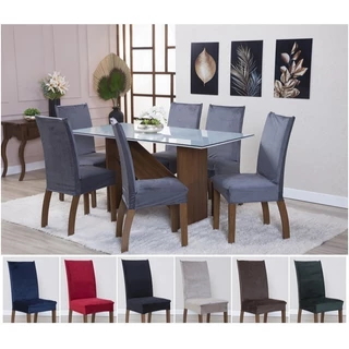 Kit 6 Capas de Cadeira Estofada Suede Veludo Camurça Sala de Jantar Moderna