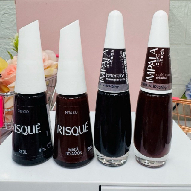 Kit 4 Esmalte Risque Rebu , Maçã do Amor e Impala Beterraba e Café Café ...