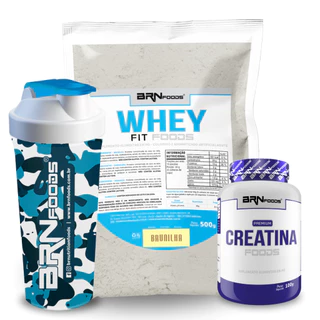 Kit Whey Protein Concentrado 500g + Premium Creatina 100g + Coqueteleira - BRNFoods