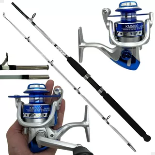 Kit de Pesca Vara Fibra Vidro Maciça 35 Lbs + Molinete 5000 Carretel de Alumínio E Drag de 14 kgs
