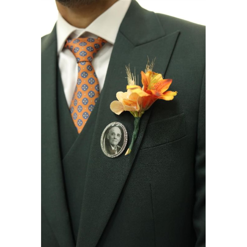 Broche Lapela para Terno de Noivos | Já vai com foto colocada e Alfinete | Casamento I Noivos