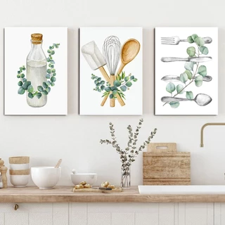 Quadros de decoração para cozinha - confeitaria Leiteira talheres prata - Floral minimalista - Cantinho do cefé - 20x30cm