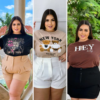 KIT 03 Blusa Feminina Plus Size Moda Feminina Estampada 100% algodão Conforto