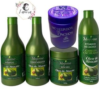 Kit Óleo de Abacate Maycrene - Shampoo, Condicionador, Mascara e Ativador de Cachos 500ml + Modelador De