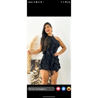 vestido babado preto luxo de um ombro
