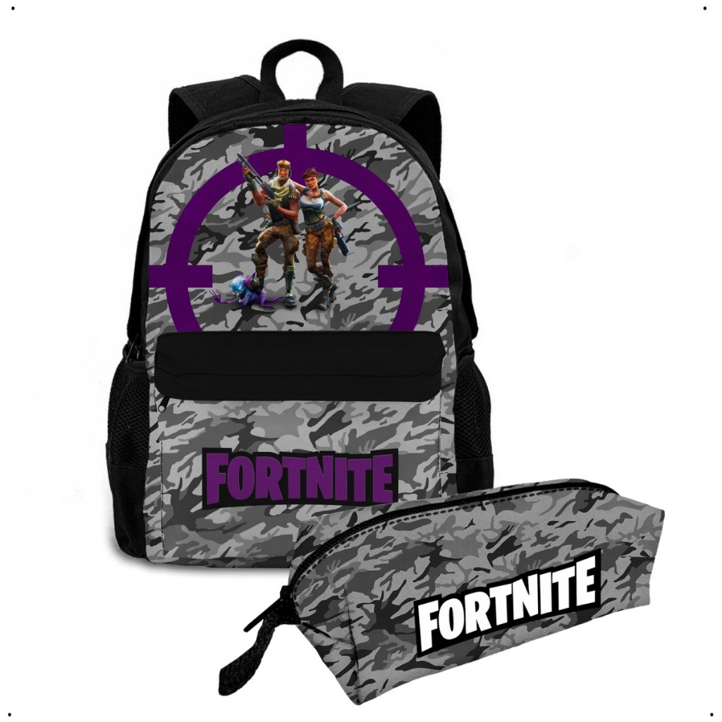 Kit Mochila Bolsa Escolar Fortnite Estojo Personalizado Jogo