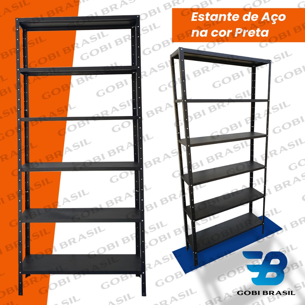 Prateleira De Aço 6 Bandejas Preto 200x90 Estante Armario