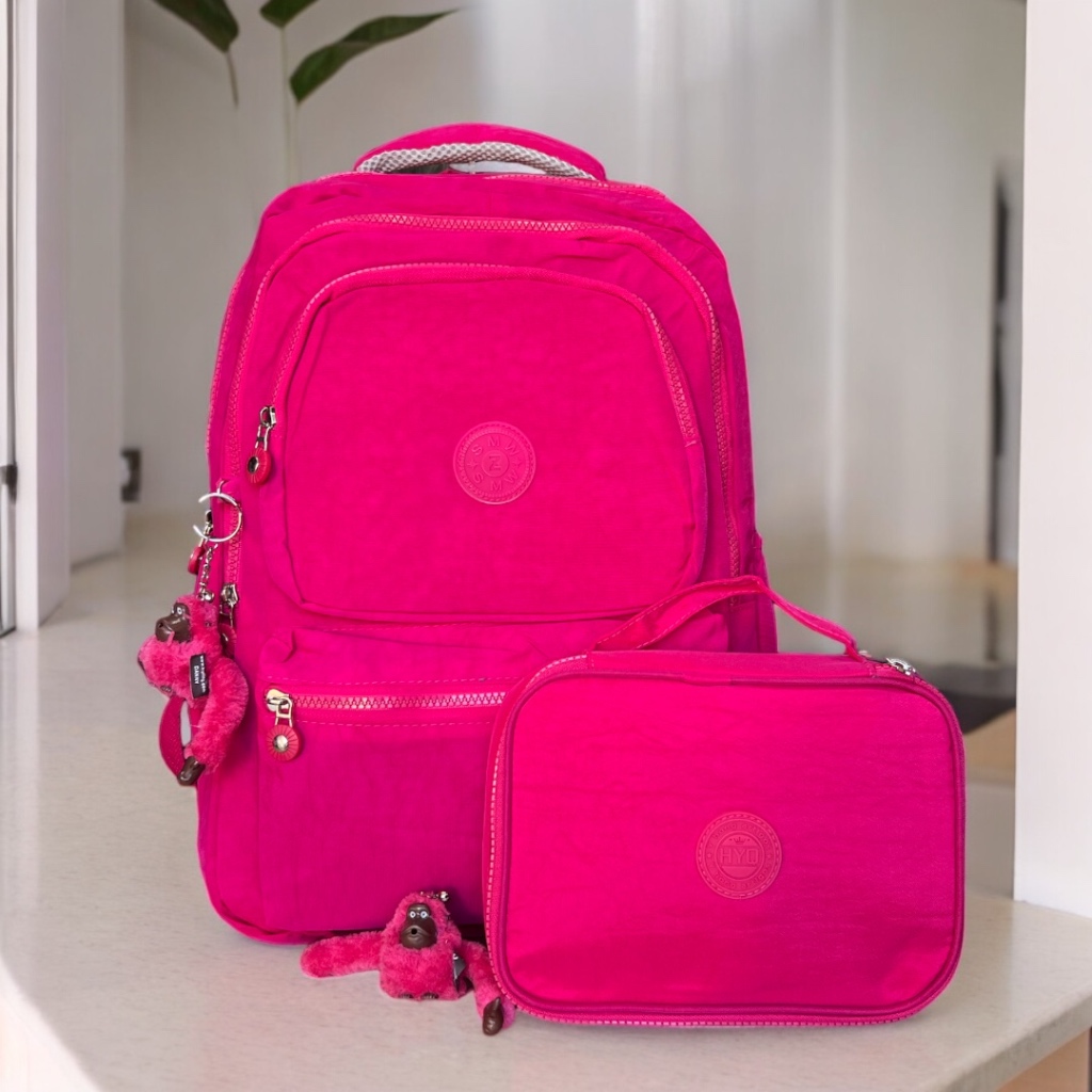 Mochila Escolar Grande Feminina Masculina + Estojo Box 100 pens Volta as Aulas