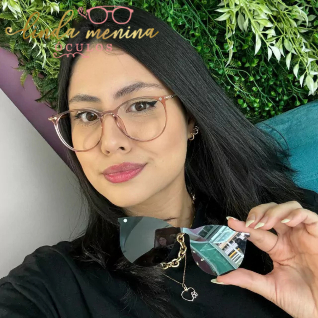 Óculos Feminino 2 em 1 Armação Arredondada Lente Transparente Proteção UV