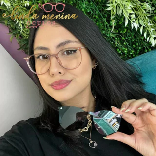 Óculos Feminino 2 em 1 Armação Arredondada Lente Transparente Proteção UV