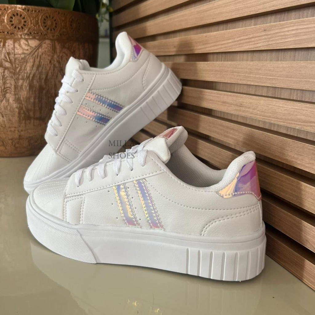 Tenis Holografico Feminino Tendencia Estilo