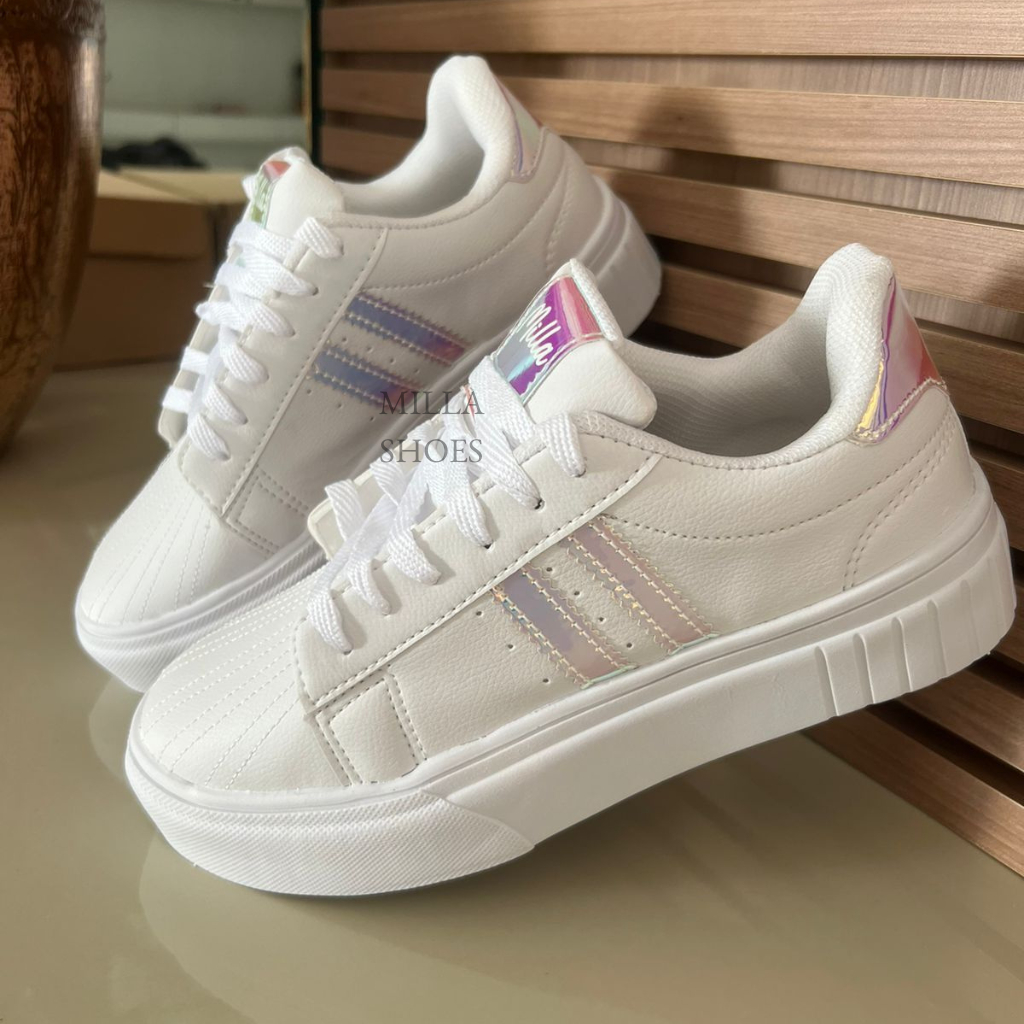 Tênis Plataforma Feminino Holografico Lindo confortável e resistente 34 ...