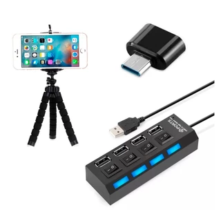 Kit Mobilador Celular Tipo C Gamer Hub Usb 4 Portas + Otg C + Tripé Flexível Smartphone Mobile em Oferta na Shopee