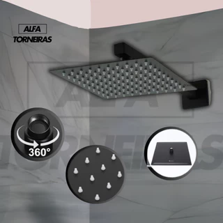 Ducha Slim Chuveiro Moderno Quadrado Preto Fosco Black Matte 20x20 Cm Luxo