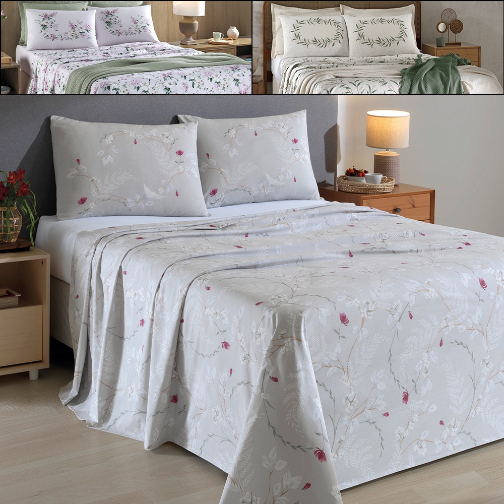 Jogo de Cama Queen 4 Peças Lençol com Elástico 100% Algodão Percal 180 ...