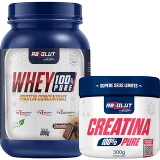 Kit Whey Protein 100% Pure Concentrado 900g + Creatina 100% Pure Pote 300g - Absolut Nutrition