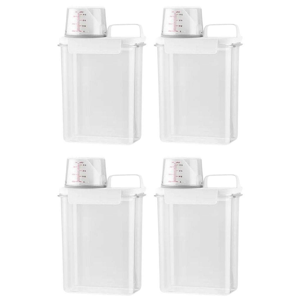 Kit 4 Potes Armazenador Multiuso Hermético com Copo Medidor e Trava Branco Para Sabão em Pó, Líquido, Amaciante 1,8L - Maxx
