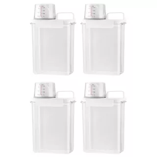 Kit 4 Potes Armazenador Multiuso Hermético com Copo Medidor e Trava Branco Para Sabão em Pó, Líquido, Amaciante 1,8L - Maxx