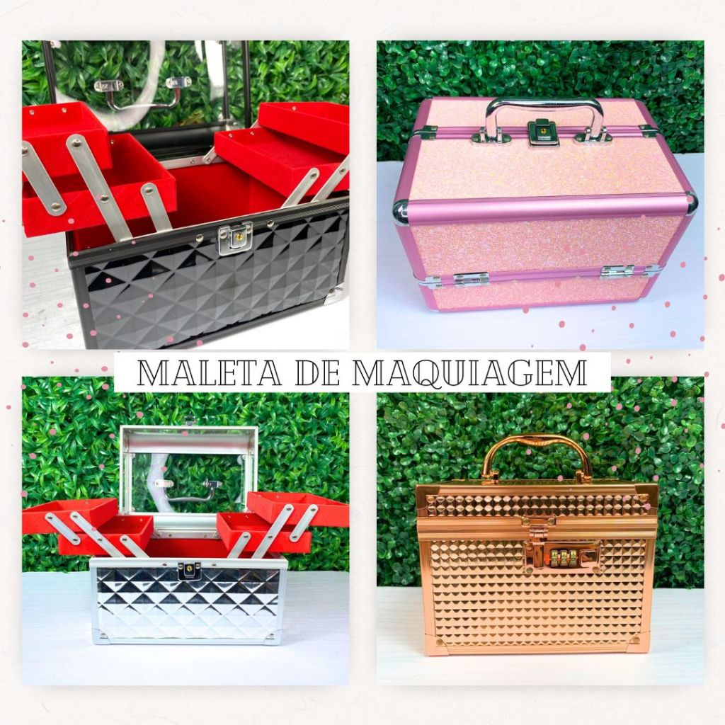 Maleta Maquiagem Case Profissional Maquiador Makeup Frasqueira Nécessaire Esmaltes Premium Multiuso Colorida Rosa Para cosméticos Viagem Dia a Dia