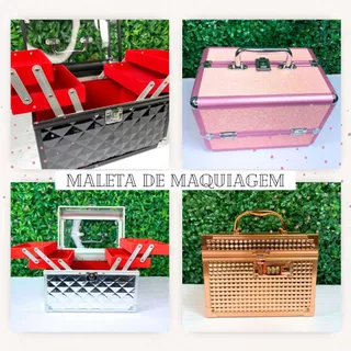 Maleta Maquiagem Case Profissional Maquiador Makeup Frasqueira Nécessaire Esmaltes Premium Multiuso Colorida Rosa Para cosméticos Viagem Dia a Dia