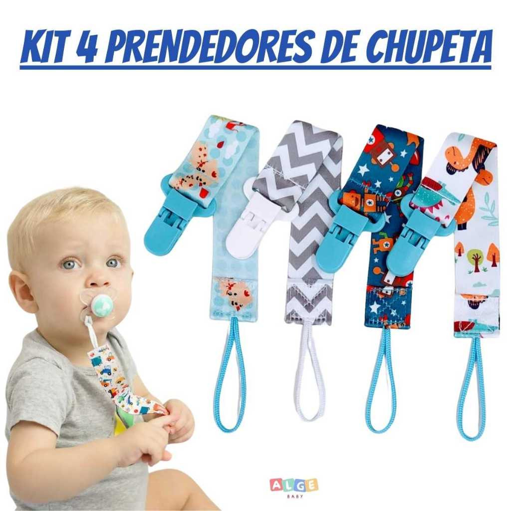 4 Prendedores Cordão de Chupeta Bico Clipe Para Bebe Baby Com Estampas ...