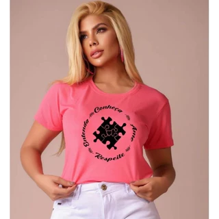 Blusa Feminina Rosa Autismo Quebra Cabeça.