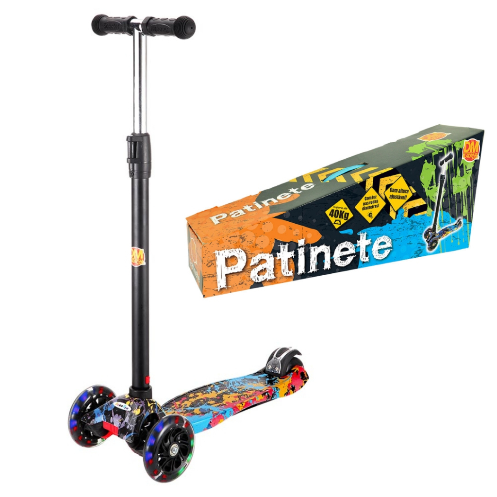 Patinete Flash Radical Trinete 3 Rodas Infantil com Luzes Led DM