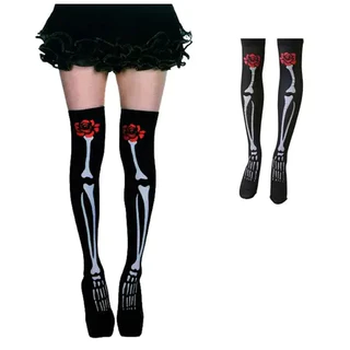 Meia Calça Pernas De Caveira Mexicana C/ Rosa 7/8
