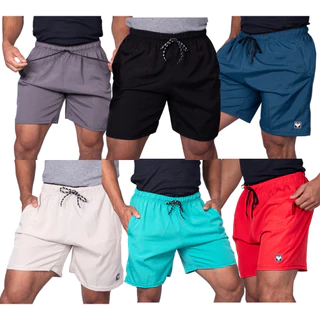 Kit 6 Bermuda Masculino Tactel Elastano Mauricinho Adulto Surf Praia Piscina Secagem Rápida 3 Bolsos Corda Reguladora Cós Reforçado Short Praia Várias Cores