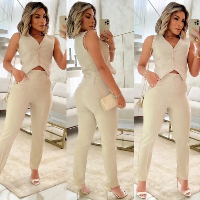Conjunto Feminino Social Linhão Colete, Calça Social Trabalho