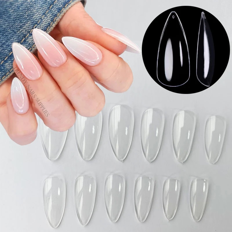 Kit 100 Unhas Postiça Almond Realista Transparente Unha Luxo Elegância e Glamour