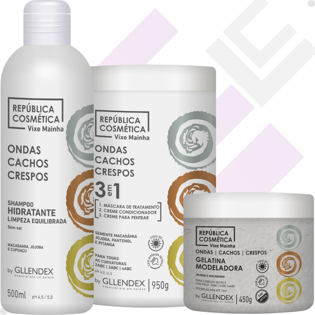 Kit Vixe Mainha Shampoo Mascara e Gelatina - Gllendex - Cacheado