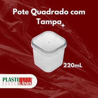 Pote Quadrado Plástico com tampa Lacre Bolo no Pote 220mL com 20, 40 e 60 Unidades