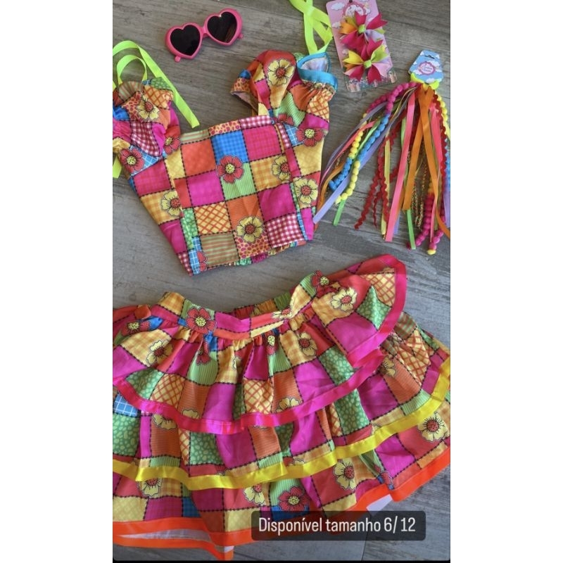 Conjunto junino LUXO 3 saias fitas , renda e saia de tule FESTA JUNINA ...