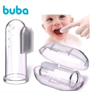 kit Escova dente silicone bebê + caixa protetora massageador de gengiva silicone dedo Buba em Oferta na Shopee