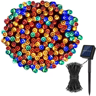 Três Cores Pisca Pisca Solar Com 100 Leds Decoração Natal 10M Externo Fixo E 8 Funções Prova D'água Cordão Luzes