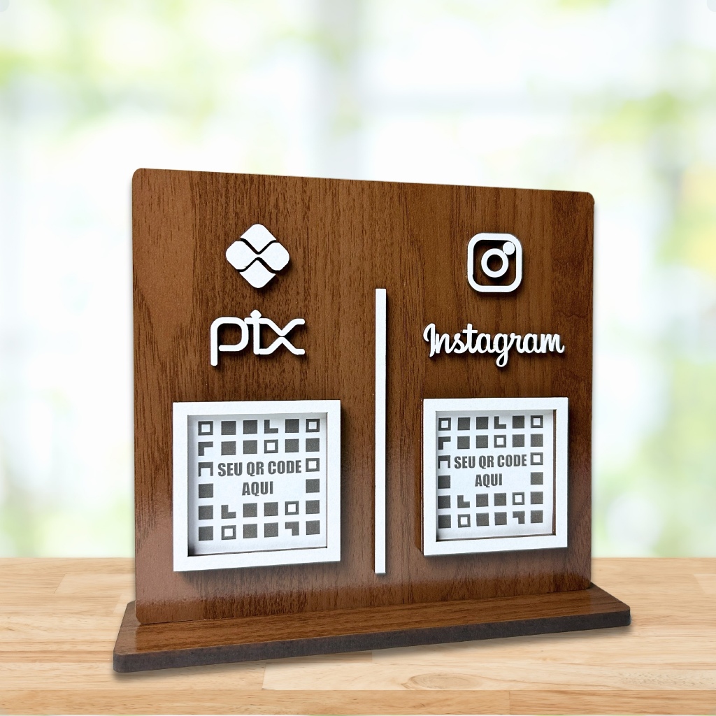 Placa Pix 2 Qr Code Madeira Display Instagram Mdf plaquinha pagamento ...