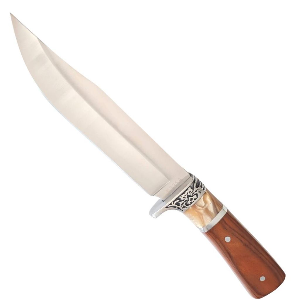 Faca Churrasco Aço Inox Com Bainha Cabo Madeira Trabalhado