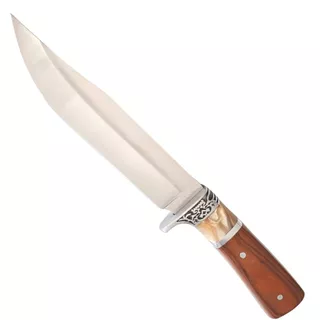 Faca Churrasco Aço Inox Com Bainha Cabo Madeira Trabalhado