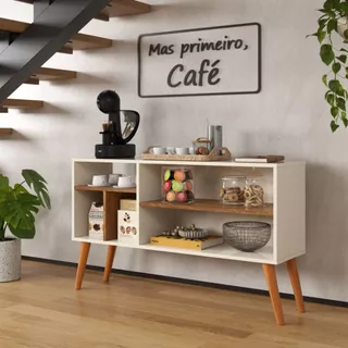 Aparador de Sala Cantinho do Café Com Nichos e Pé Palito em Madeira