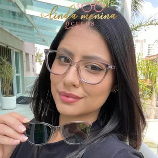 Óculos Feminino 2 em 1 Armação Retangular Lente Transparente Proteção UV