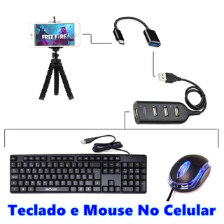 Kit Teclado Mouse Para Celular Mobilador Completo Hub 4 Portas Usb + Otg Tipo C + Tripé Smartphone Gamer Mobile Free Fire em Oferta na Shopee