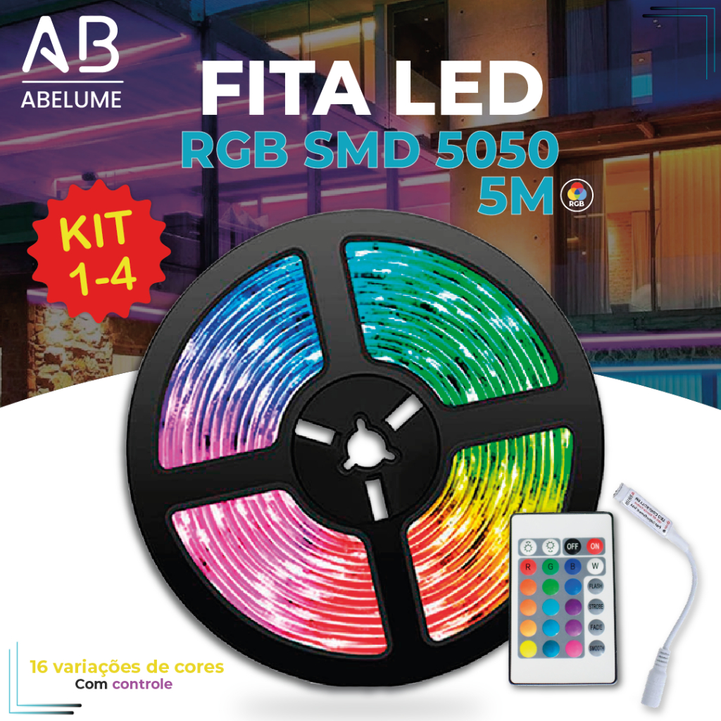 Fita LED 5050 SUPER LED ULTRA RGB 5M 12V 300 LEDS FITA + CONTOLE | 16 ...