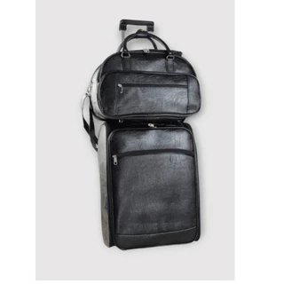 kit mala de viagem 10kg e bolsa media de mão de couro p.u. ecológico com zíper de segurança medidas padrão/296 victoria voice