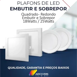 Painel Plafon Sobrepor Embutir Quadrado Redondo de Led 18w 25w Bivolt Branco Frio Branco Quente
