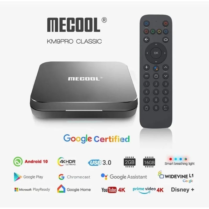 Mecool Classic KM9 Pro 4K HDR, Android TV, 2GB ram e 16GB rom.