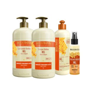 Kit Bio Extratus MEL Nutritivo Tratamento de Hidratação e Preenchimento (Shampoo/Condicionador 1L/Finalizador 500g/Dose 55ml)