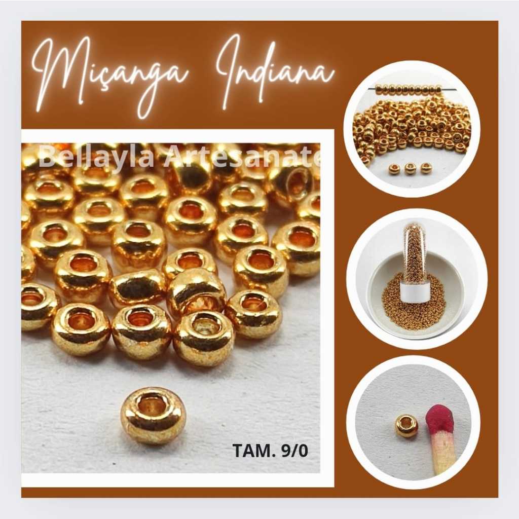 Miçanga Indiana, Cor DOURADO MÉDIUM, Tam. 9/0, +ou- 1.524 unids.