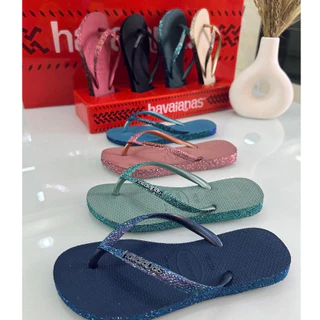 Chinelos Havaianas Feminina Slim Glitter Sparkle Luxo - Grafite/Cinza